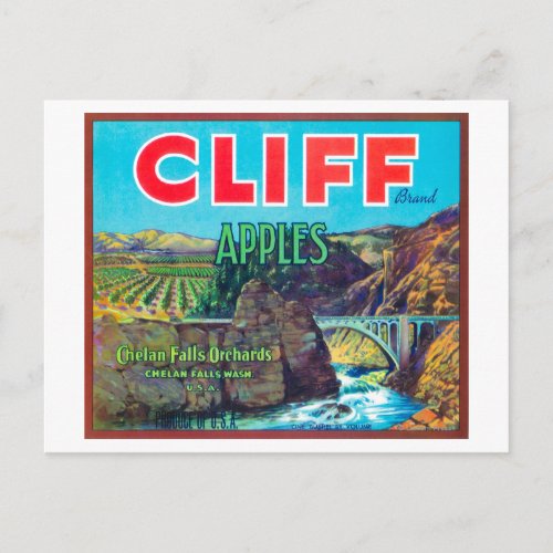 Cliff Apple Label _ Chelan Falls WA Postcard