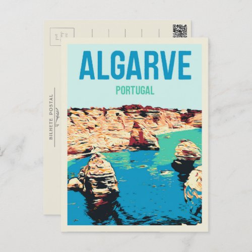 Cliff coast illustration Algarve Portugal Postcard