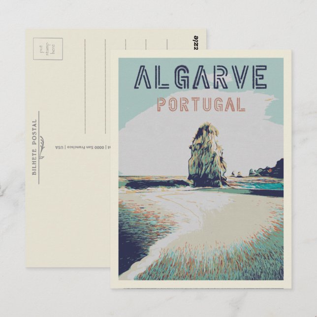 Cliff coast illustration Algarve Portugal Postcard (Front/Back)
