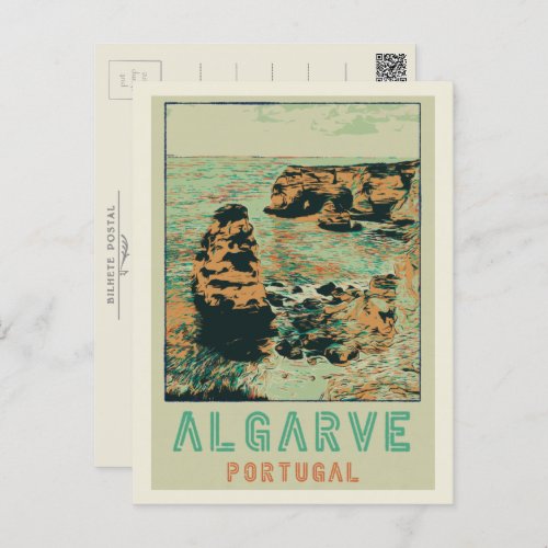 Cliff coast illustration Algarve Portugal Postcard
