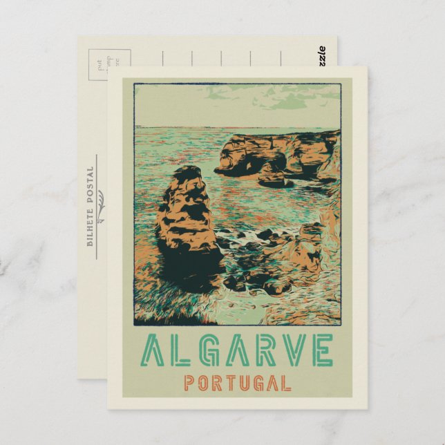 Cliff coast illustration Algarve Portugal Postcard (Front/Back)