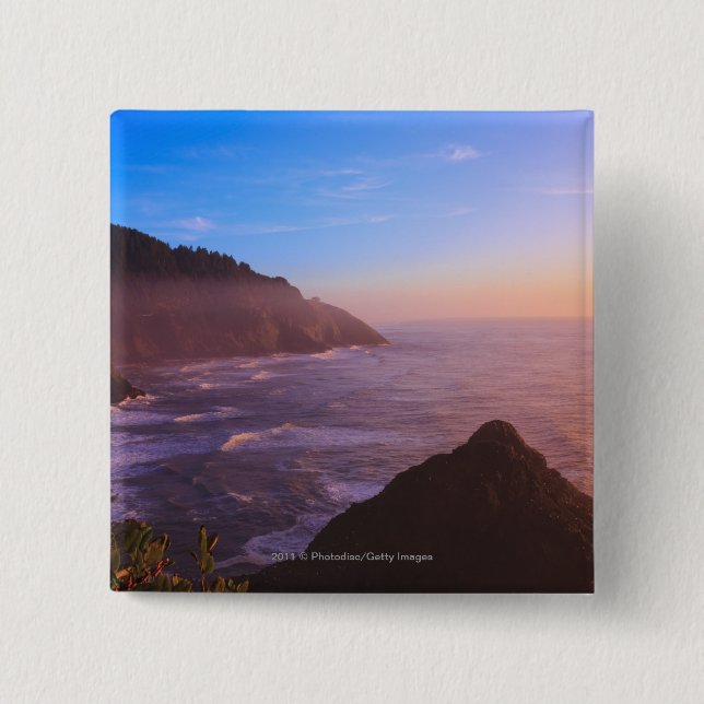 Cliff Coastal View In Oregon at Sunset Button (Front)