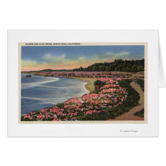 Cliff Drive View of Ocean, Beach, & Flowers Cards (Front Horizontal)