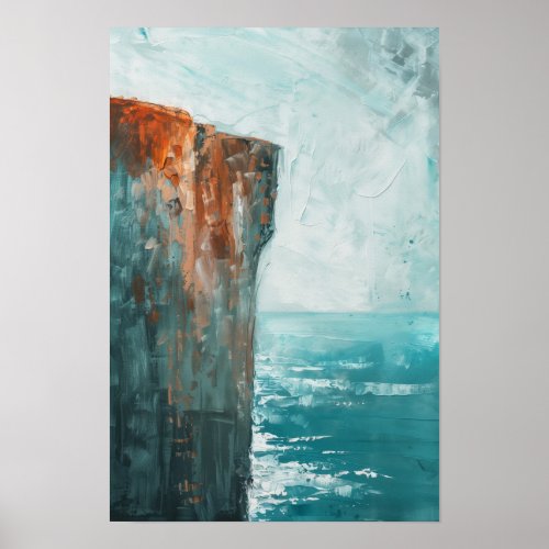 Cliff Edge in Ocean Landscape Oil Painting Poster