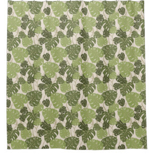 Cliff Hanger Hawaiian Monstera Leaf Aloha Shirt Shower Curtain