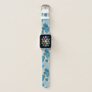 Cliff Hanger Hawaiian Monstera Leaf in Blue Apple Watch Band