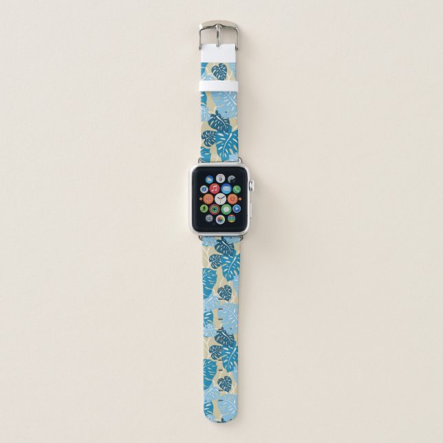 Cliff Hanger Hawaiian Monstera Leaf in Blue Apple Watch Band (Front)
