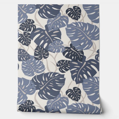 Cliff Hanger Hawaiian Monstera Leaf  _ Indigo Wallpaper