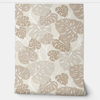 Cliff Hanger Hawaiian Monstera Leaf  - Natural Wallpaper
