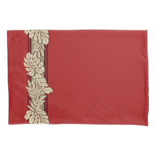 Cliff Hanger Hawaiian Monstera Leaf Red Pillow Case