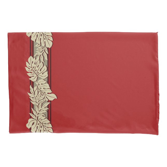 Cliff Hanger Hawaiian Monstera Leaf Red Pillow Case (Front)