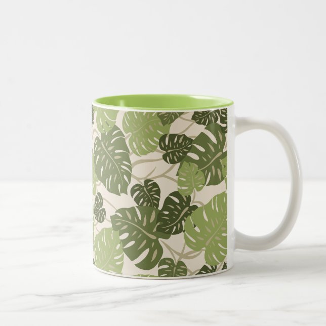 Cliff Hanger Hawaiian Monstera Leaf Two-Tone Coffee Mug (Right)