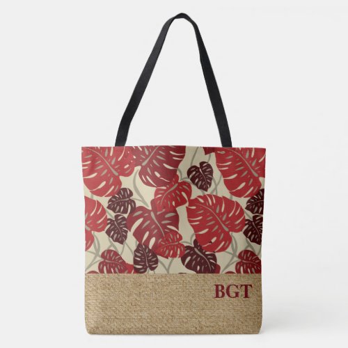 Cliff Hanger Hawaiian Monstera Monogram Beach Bag