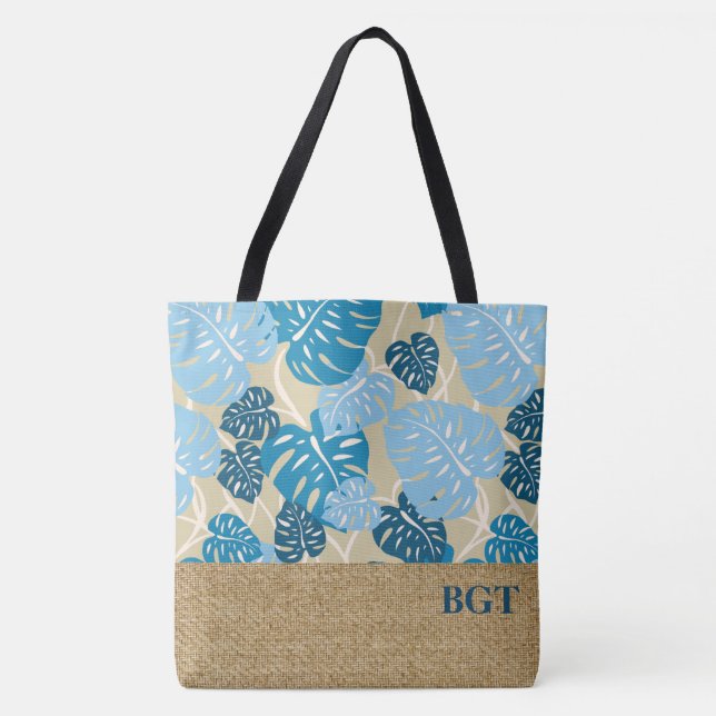 Cliff Hanger Hawaiian Monstera Monogram Beach Bag (Front)