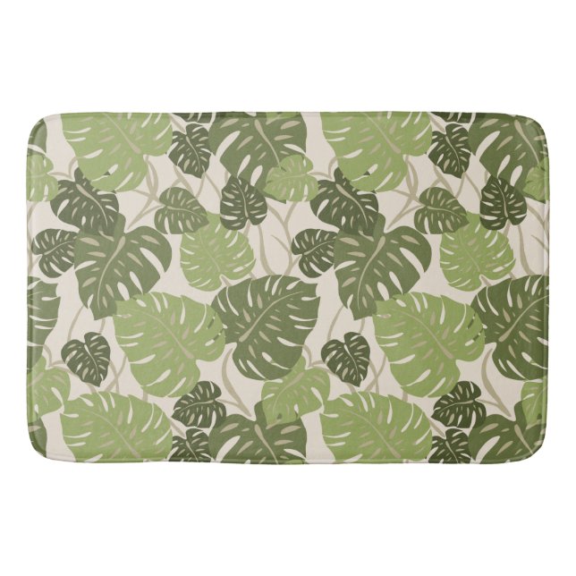 Cliff Hanger Hawaiian Tropical Monstera Leaf Bathroom Mat (Front)