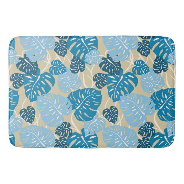 Cliff Hanger Hawaiian Tropical Monstera Leaf Bathroom Mat (Front)
