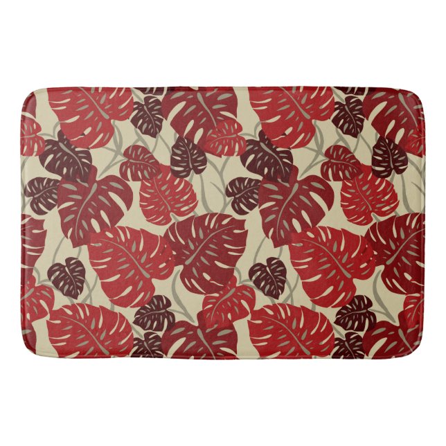 Cliff Hanger Hawaiian Tropical Monstera Leaf Bathroom Mat (Front)