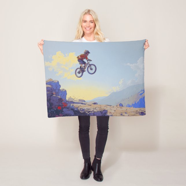 Cliff Jumping BMXer- BMX Rider Design Fleece Blanket (In Situ)