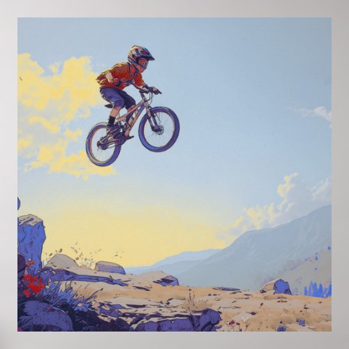 Cliff Jumping BMXer_ BMX Rider Design Poster