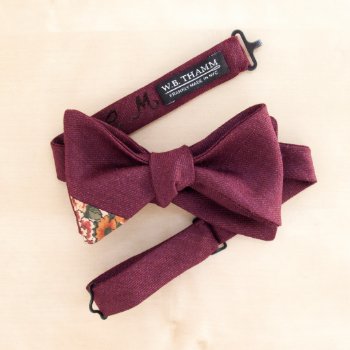 Cliff Men's Bow Tie Claret Red With Floral Accent by wbthamm at Zazzle