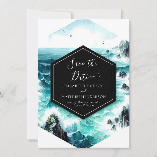 Cliff Ocean Nautical Wedding Save The Date (Front)