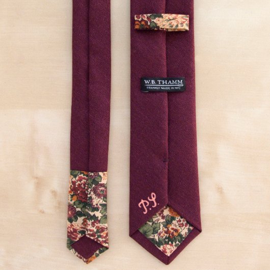 Cliff - Solid Claret Red Wool Skinny Necktie (Back)