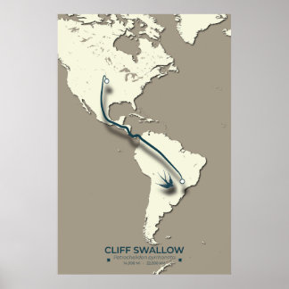 Cliff Swallow Migration Map – Minimalist Vintage Poster