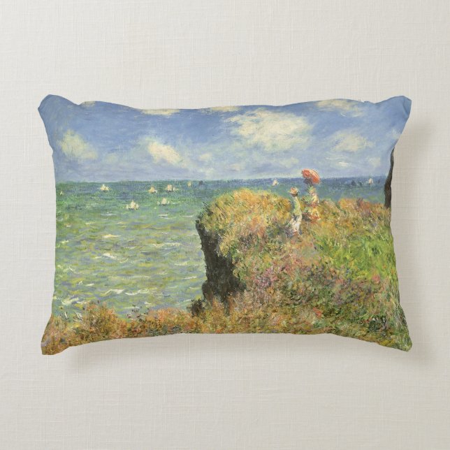 Cliff Walk at Pourville by Claude Monet Decorative Pillow (Front)