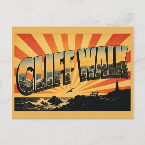 Cliff Walk RI Atlantic Ocean Rocky Shore Art Postcard