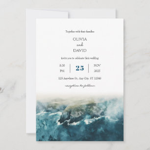 Cliffs Highland Coast Watercolor Beach Wedding Invitation