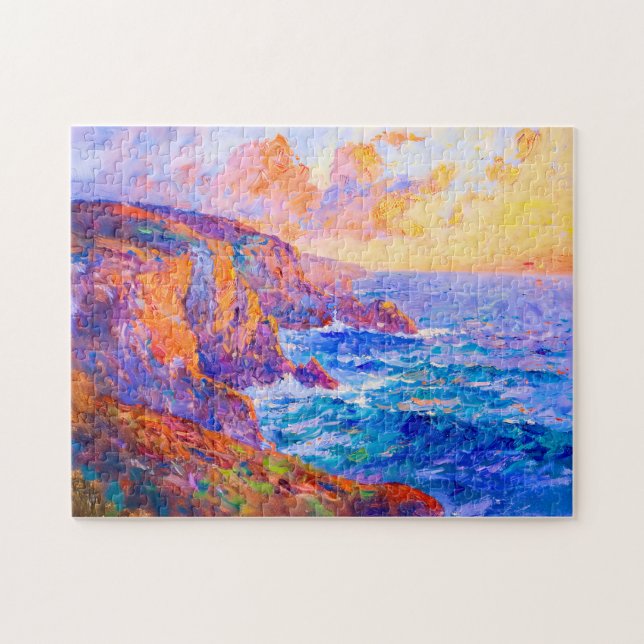 Cliffs in Fiery Sunset Impressionist Landscape Jigsaw Puzzle (Horizontal)