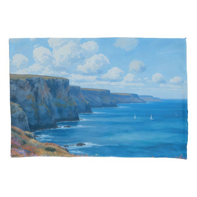 "Cliffs of Endless Horizon" – A Welsh Seascape Pillow Case (Front)