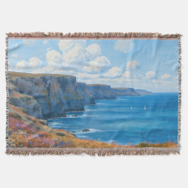 "Cliffs of Endless Horizon" – A Welsh Seascape Throw Blanket (Front)