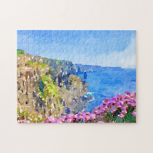 Cliffs of Moher Flowers Watercolor Puzzle