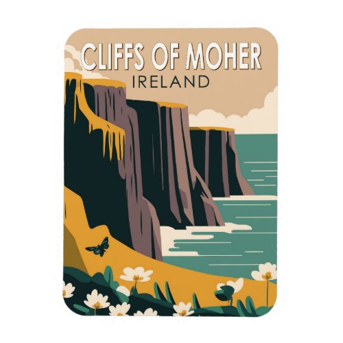 Cliffs of Moher Ireland Floral Travel Art Vintage Magnet