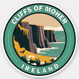 Cliffs of Moher Ireland Floral Travel Art Vintage Sticker
