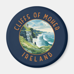 Cliffs of Moher Ireland Retro Distressed Circle Magnet