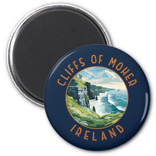 Cliffs of Moher Ireland Retro Distressed Circle Magnet