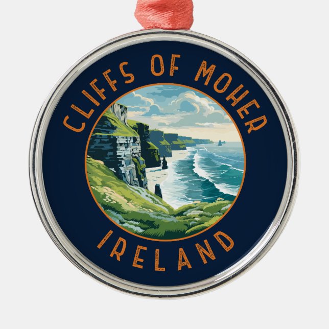 Cliffs of Moher Ireland Retro Distressed Circle Metal Ornament (Front)