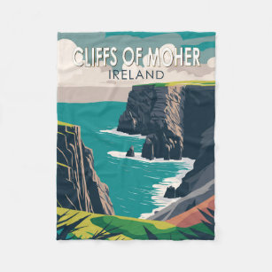 Cliffs of Moher Ireland Travel Art Vintage Fleece Blanket