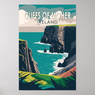 Cliffs of Moher Ireland Travel Art Vintage Poster