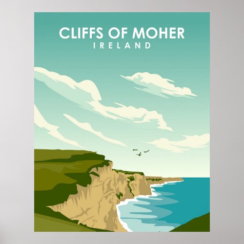 Cliffs of Moher Ireland Vintage Travel Poster