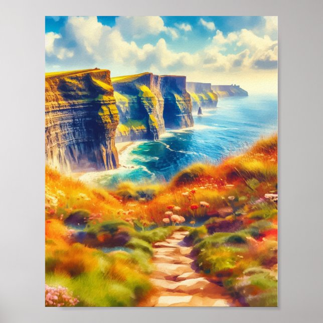 Cliffs of Moher Ireland Watercolor Poster (Front)