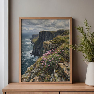 Cliffs of Moher Sea Pinks Thrift Art Canvas Print