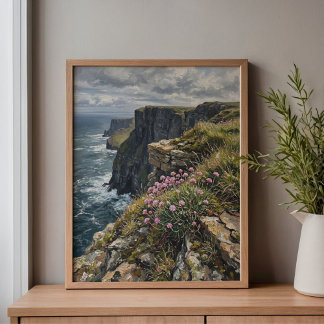Cliffs of Moher Sea Pinks Thrift Art Canvas Print