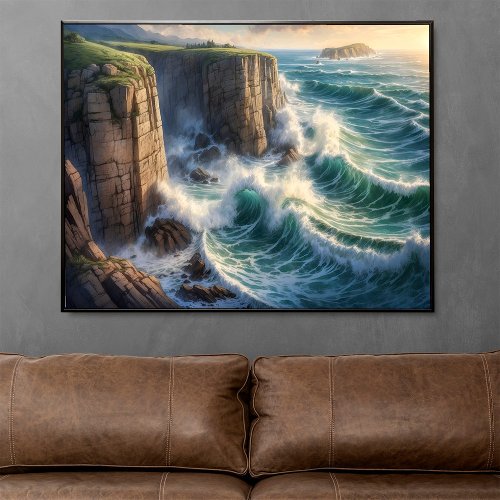 Cliffside Blue Ocean Waves Coastal  Poster