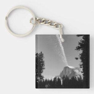 Cliffside Cloud Yosemite Sky Black and White Photo Keychain