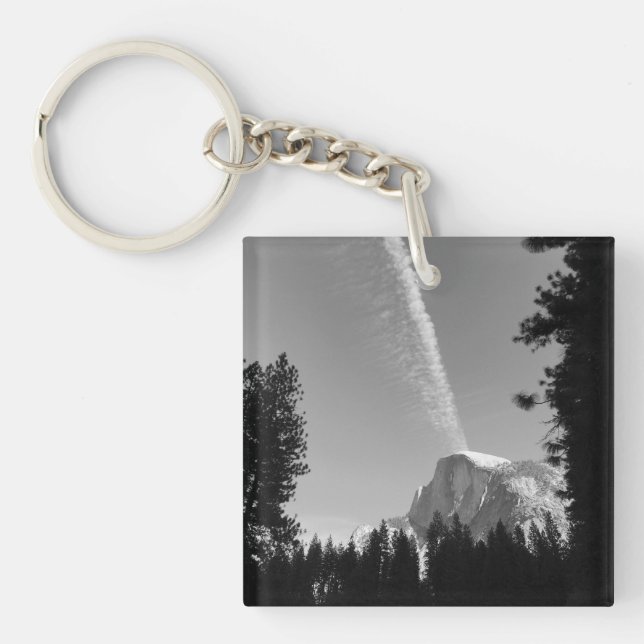 Cliffside Cloud Yosemite Sky Black and White Photo Keychain (Front)