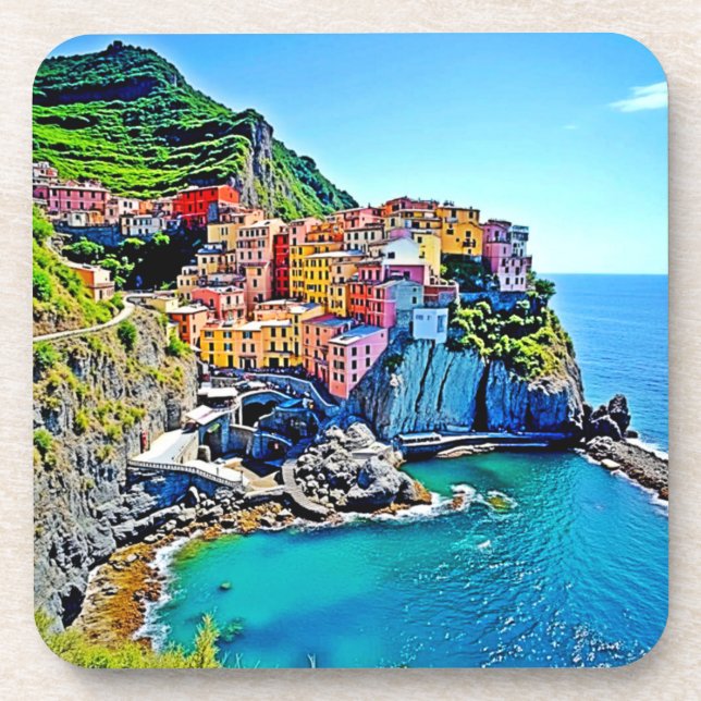 Cliffside Dreams: Manarola’s Colors Beverage Coaster (Front)