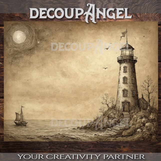Cliffside lighthouse: Nautical Sketch - Decoupage  Tissue Paper (Creator Uploaded)